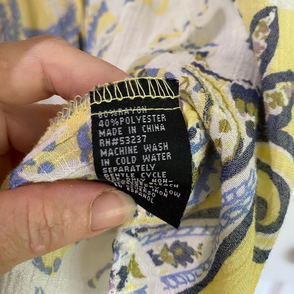 Unique Spectrum Blouse Women 1X Yellow Blue Paisley Button Front Babydoll Top - Picture 5 of 11